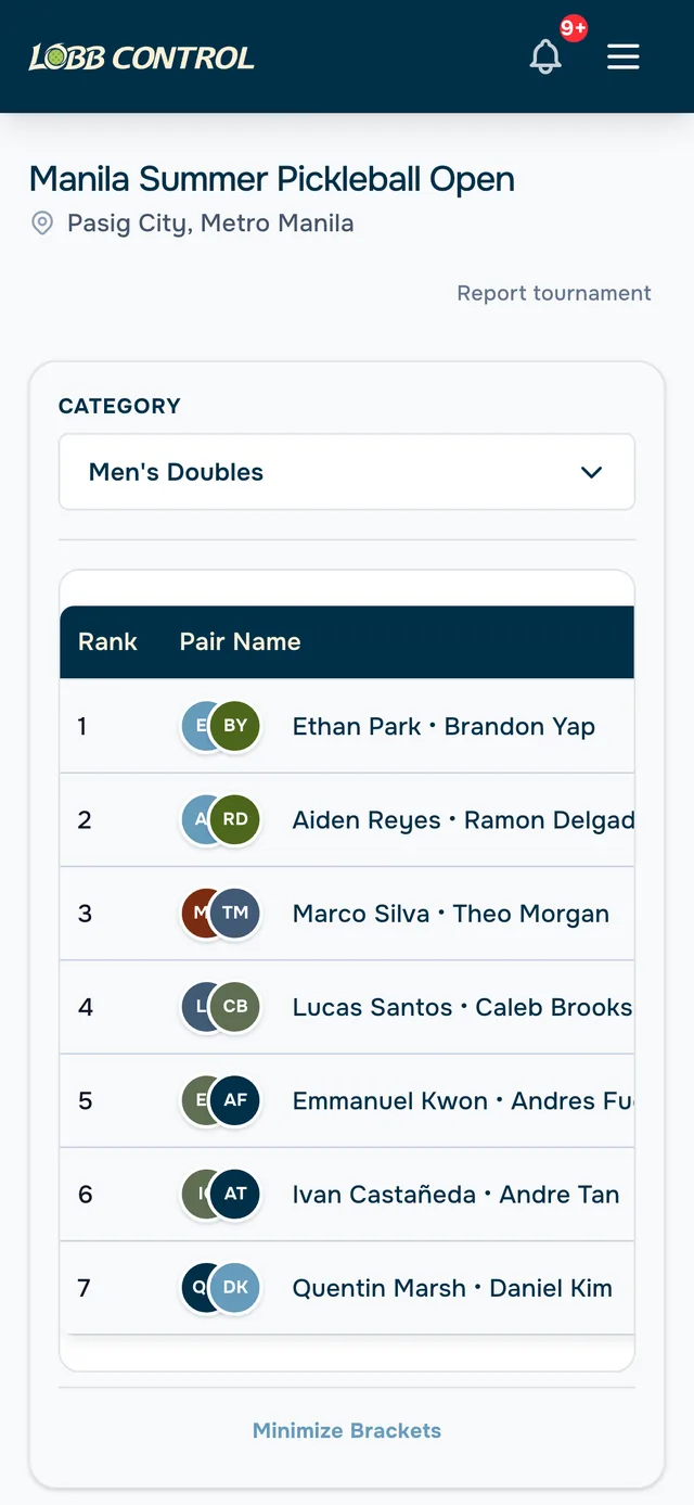 Live category standings on a phone