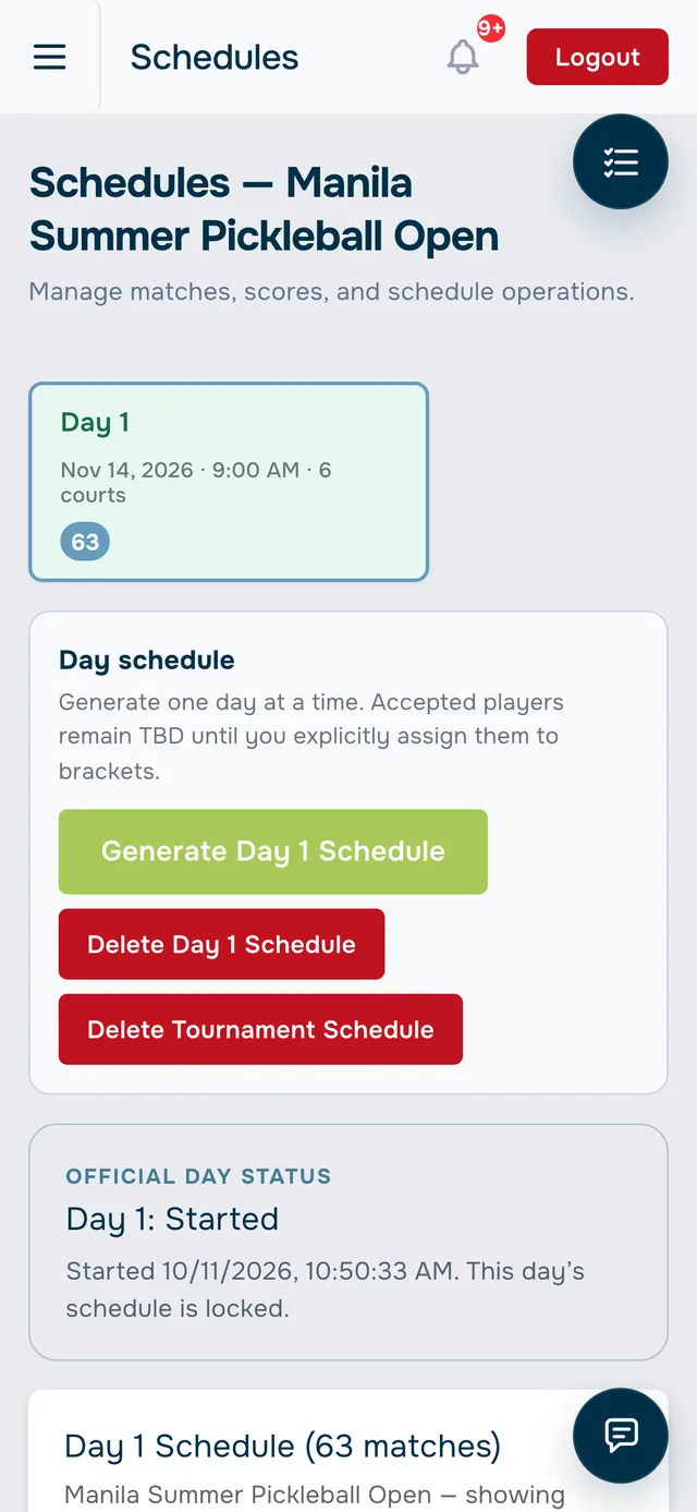 Lobb Control schedule controls on a phone with Generate Day 1 Schedule button